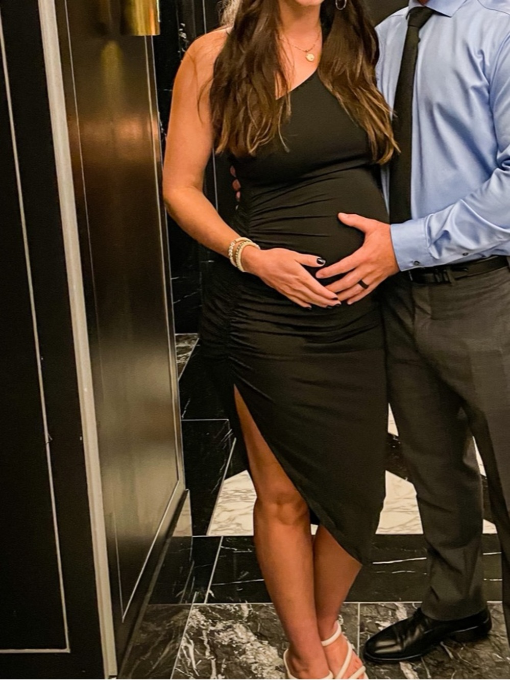 MATERNITY Black Ruched One-Shoulder Women’s Dress